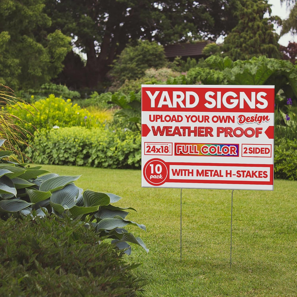 10 Pack, 24" x 18" Custom Yard Sign, Personalized, Upload Your Design