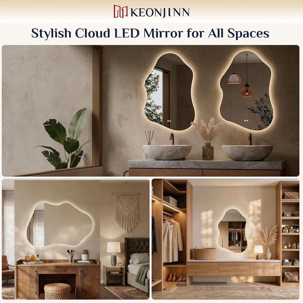 Keonjinn 24" x 36" Asymmetrical Backlit Bathroom Mirror, HD Tempere...