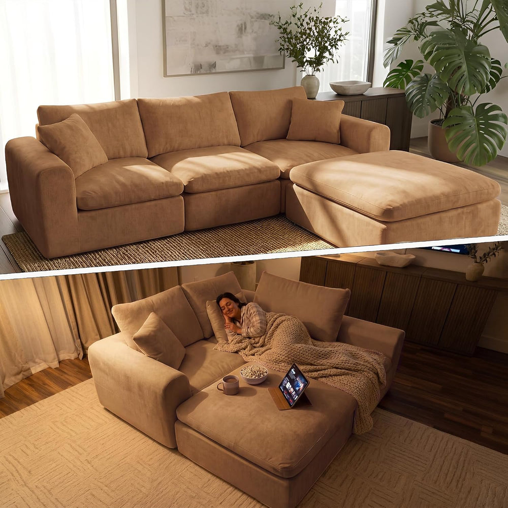 119" Modular Sectional Cloud Sofa, No Assembly Boneless Couch with Ottoman