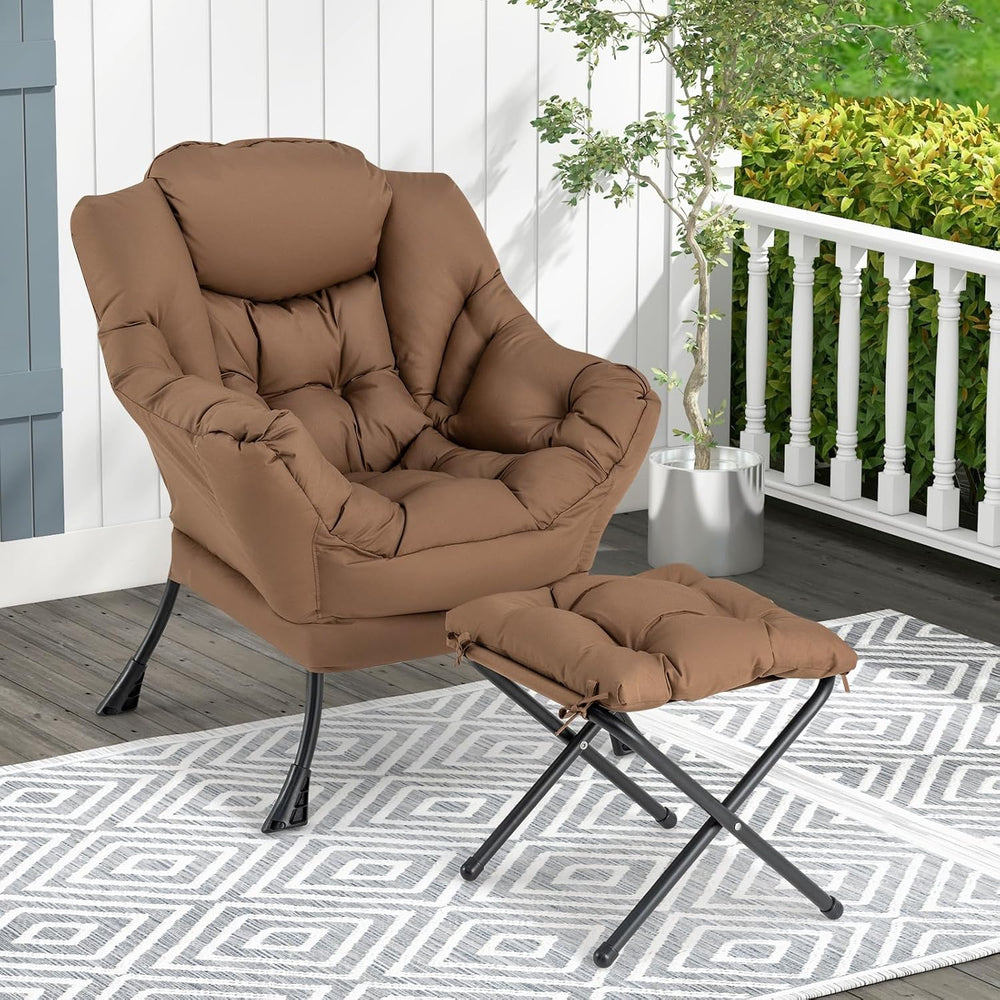 Upholstered Lazy Chair with Ottoman, Armrests & Side Pocket