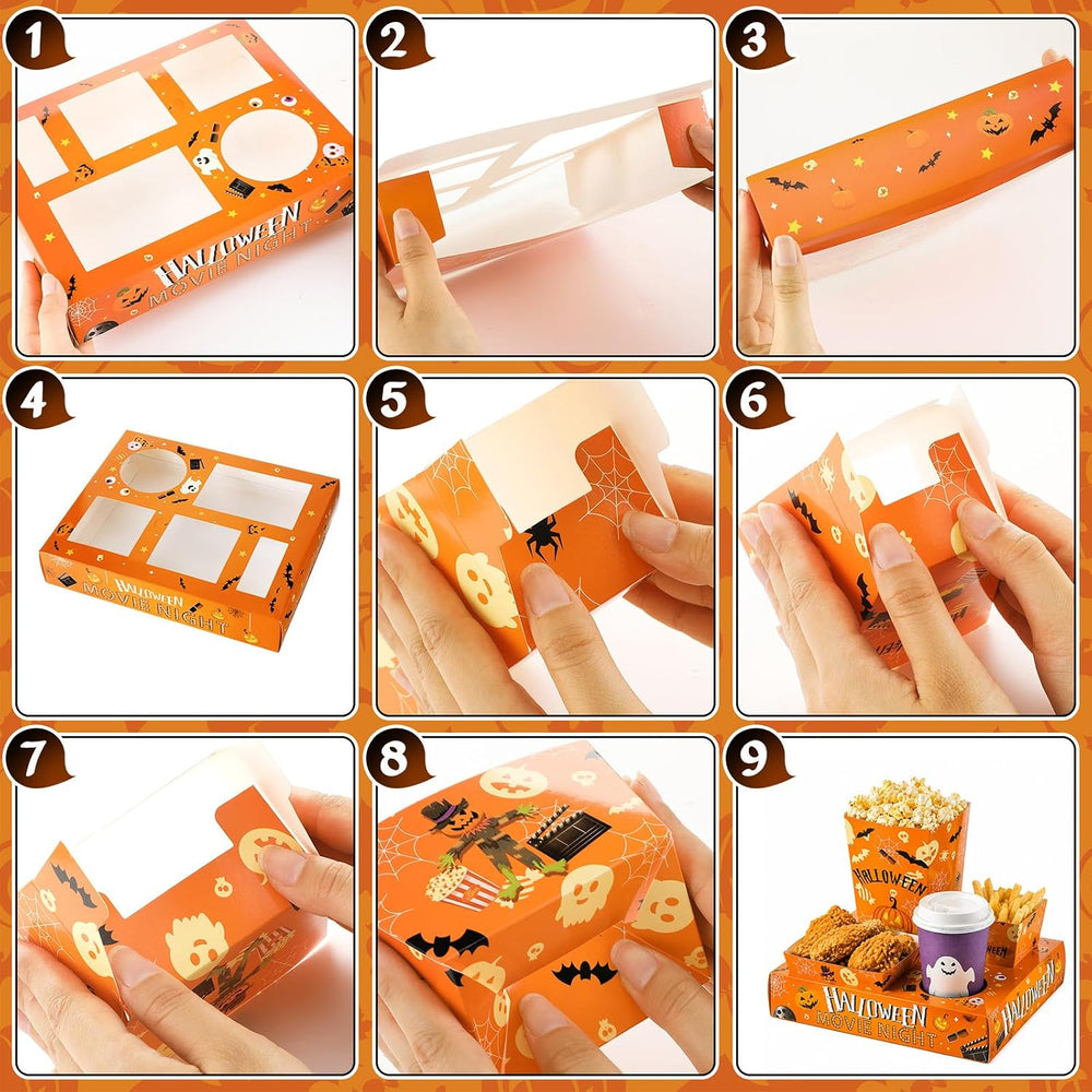 Bokon 172 Pcs/ 24 Sets Halloween Movie Night Snack Trays Supplies