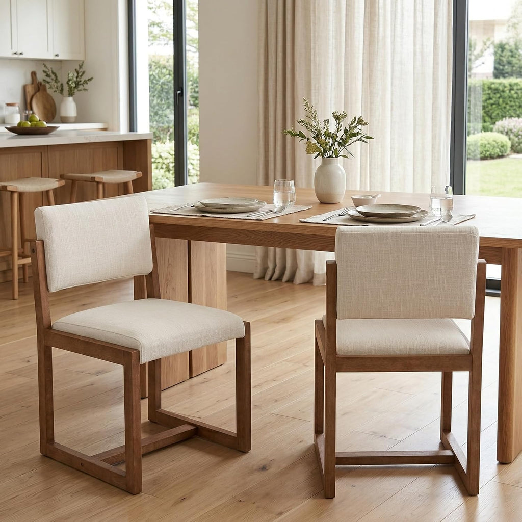 DUOMAY Mid-Century Linen Dining Chairs Set of 6, Beige
