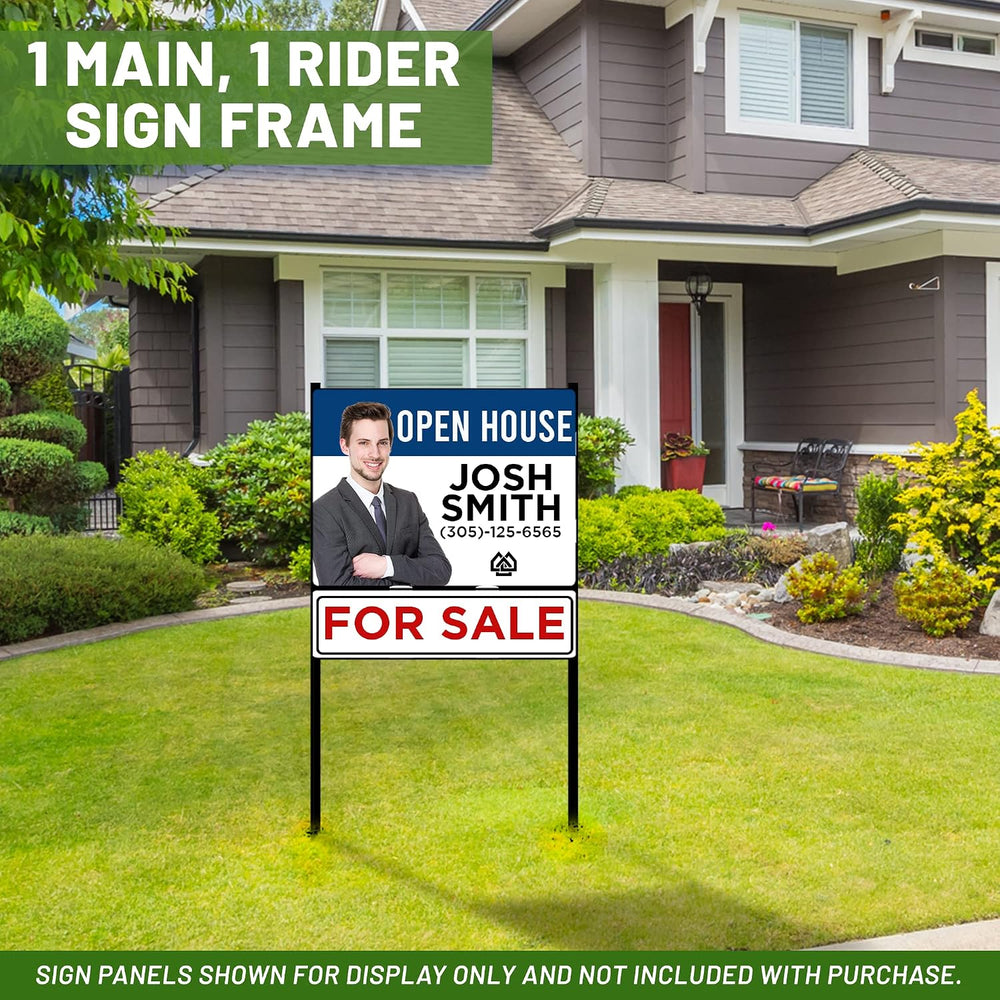 Real Estate Metal H-Frame Yard Sign with Rider, 18 x 24 in, Black, 1 Pack