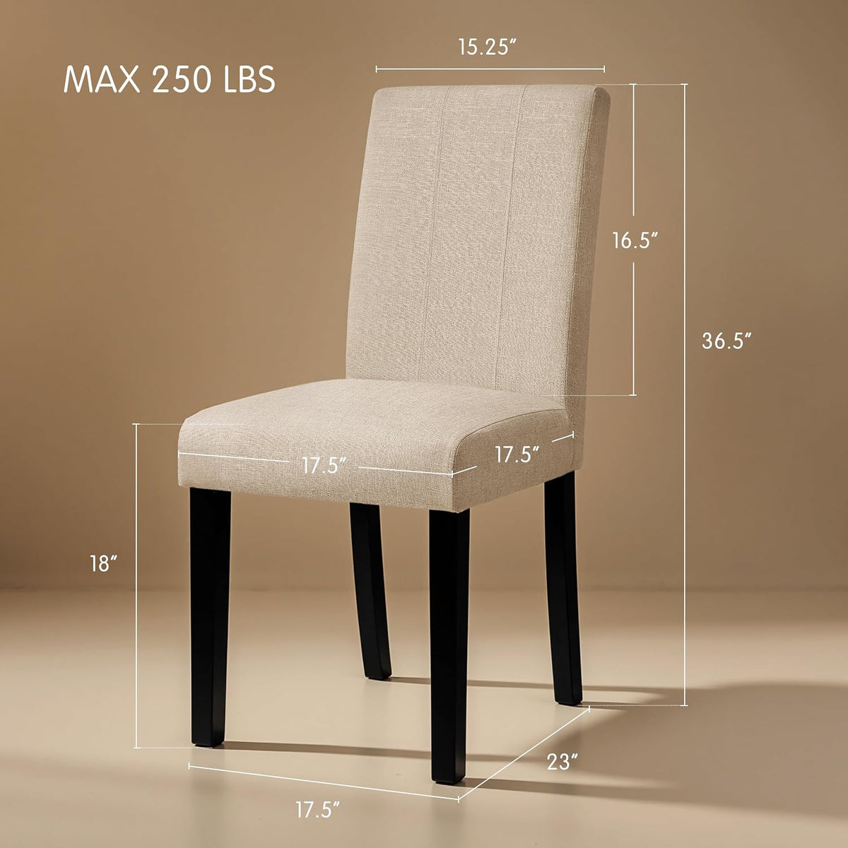 HOMYZOO Dining Chairs Set of 2, Upholstered Dining Room Chairs with Padded Seat & Solid Wood Legs, Modern Farmhouse Kitchen Chairs for Living Room/Restaurant/Cafe, Oatmeal