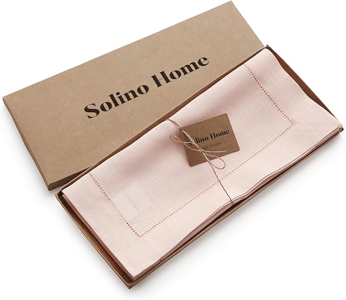 Solino Home Linen Pink Table Runner 60 Inches - Classic Hemstitch, 100% Pure ...