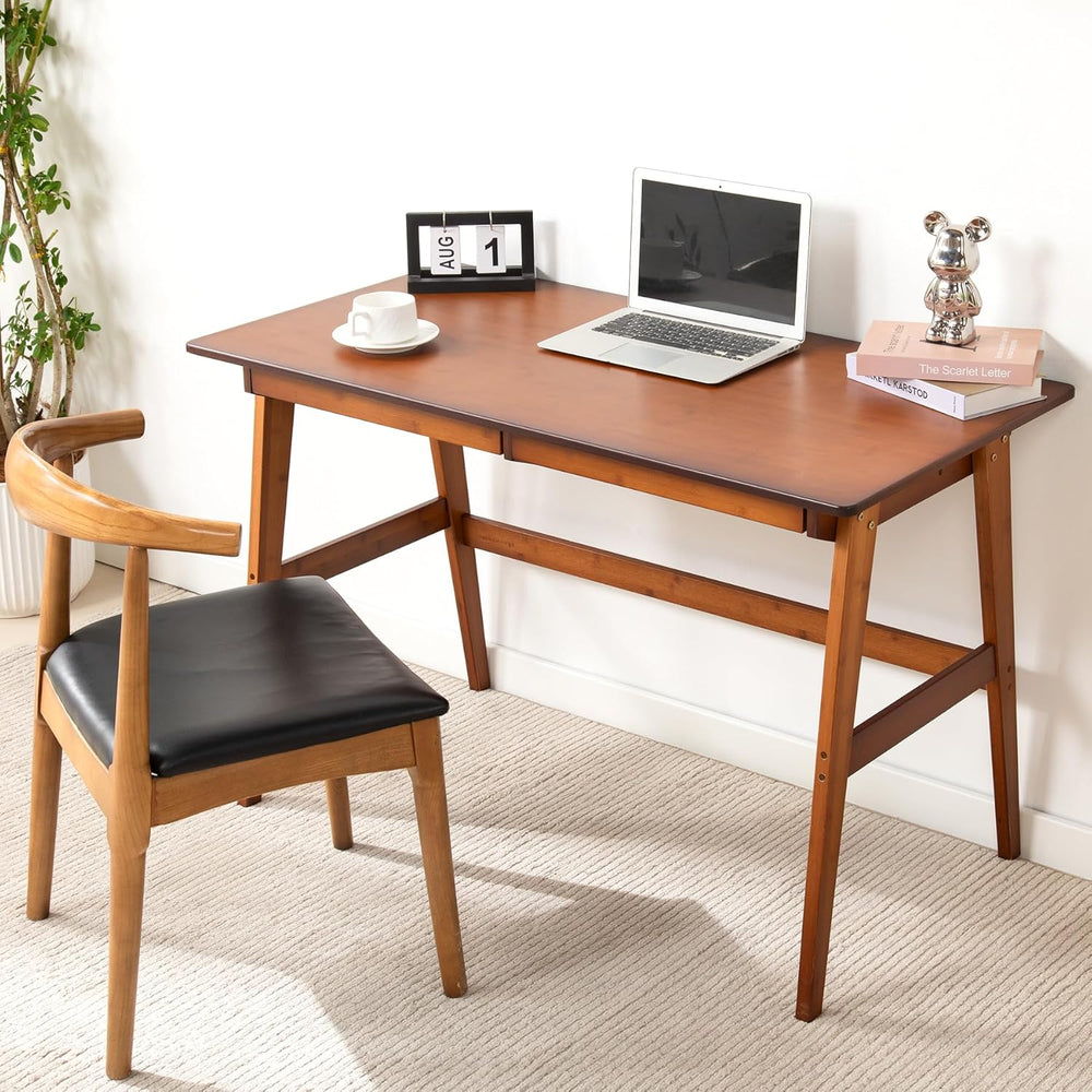 Nnewvante 46" Bamboo Writing Desk with Drawers for Home Office, Brown