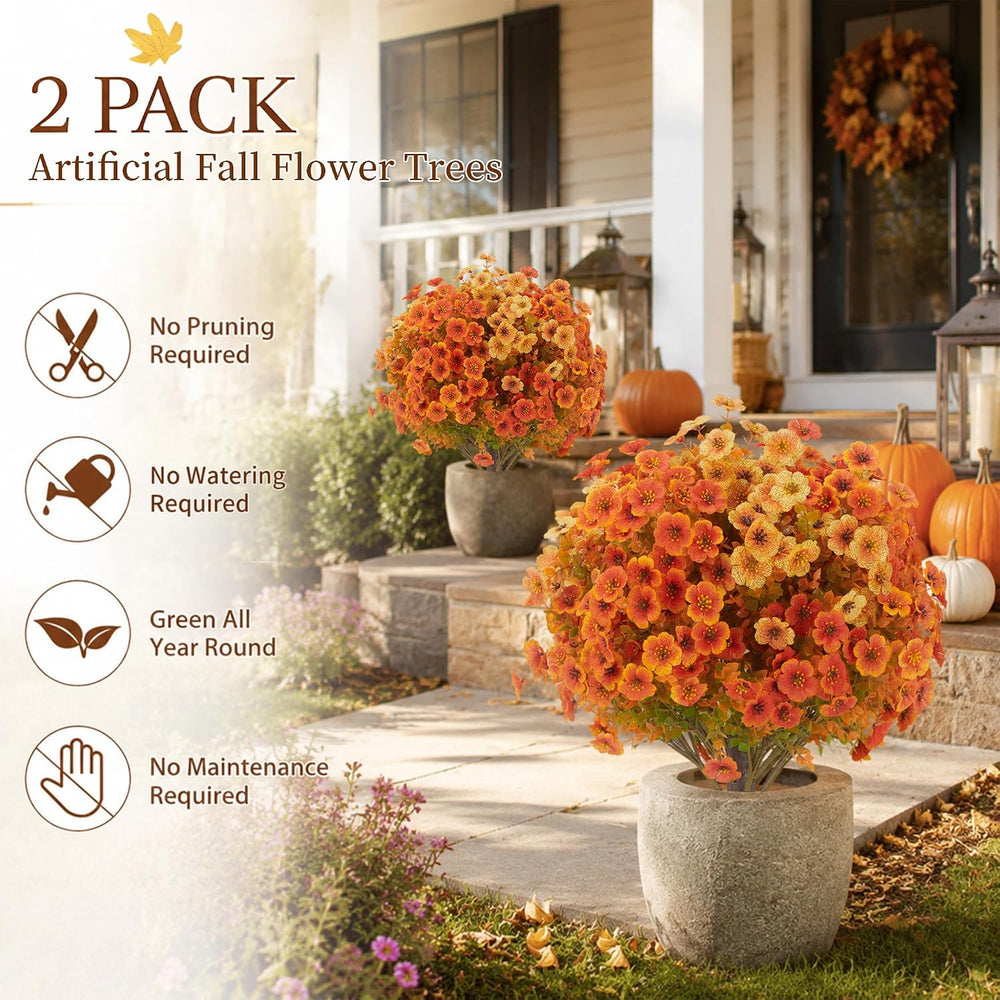 Set of 2 Artificial Fall Flower Topiary Balls, UV‑Resistant Faux Autumn Flora...