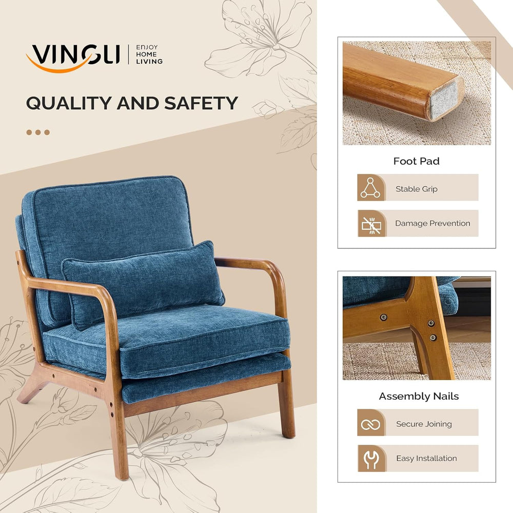 VINGLI Chenille Mid-Century Modern Accent Chair Set of 2, Cute Reading Arm Ch...