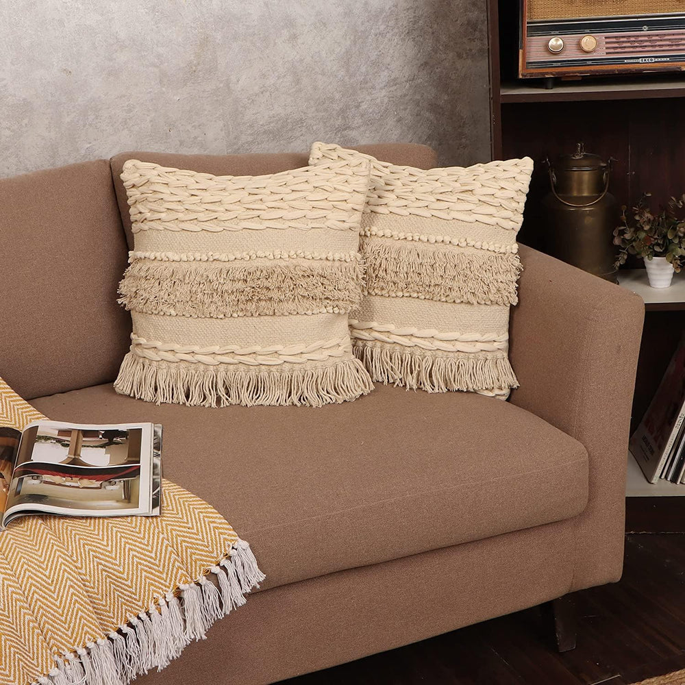 · REDEARTH · Boho Handwoven Throw Pillow Cases - Contructed Frill Natural