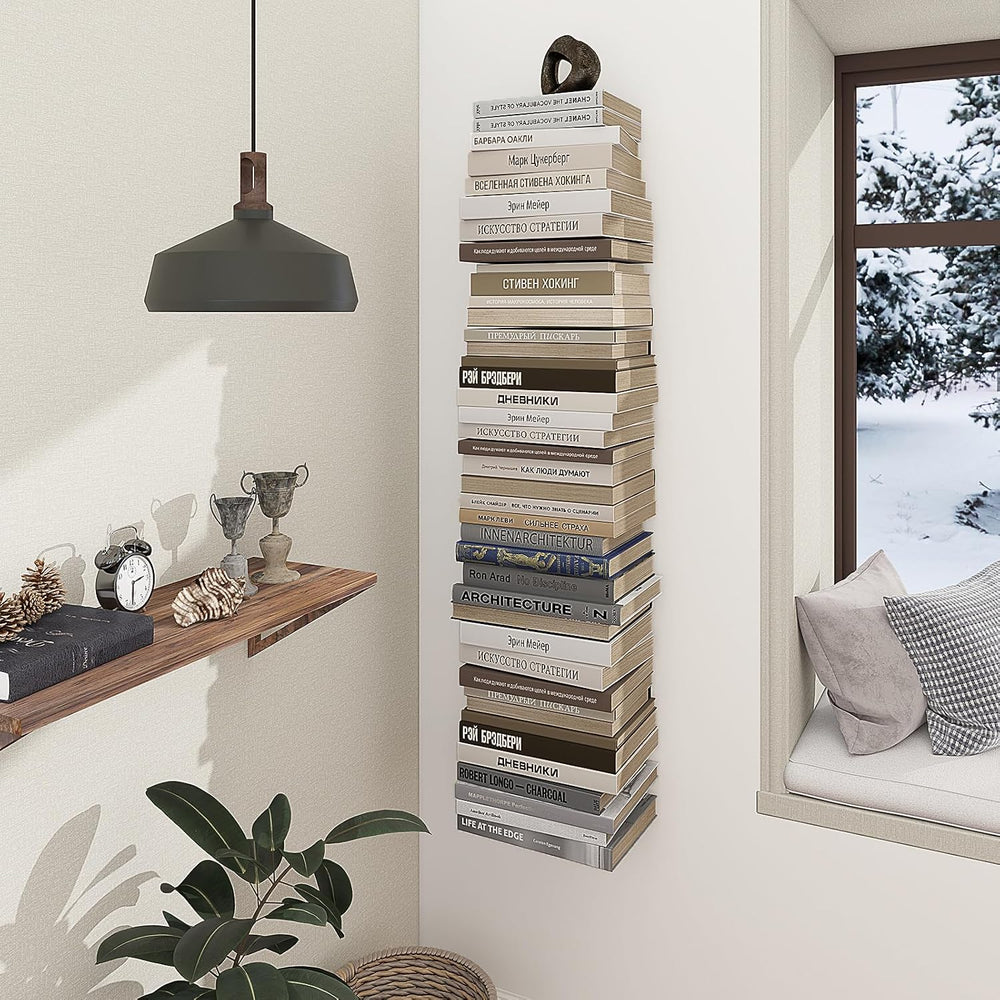 Mefirt Invisible Floating Bookshelves for Wall, 6 Tier Vertical Spine Book To...