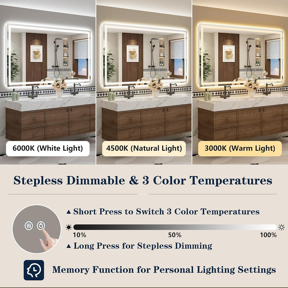 72x36 Inch LED Bathroom Mirror with Lights, Backlit & Front Lit