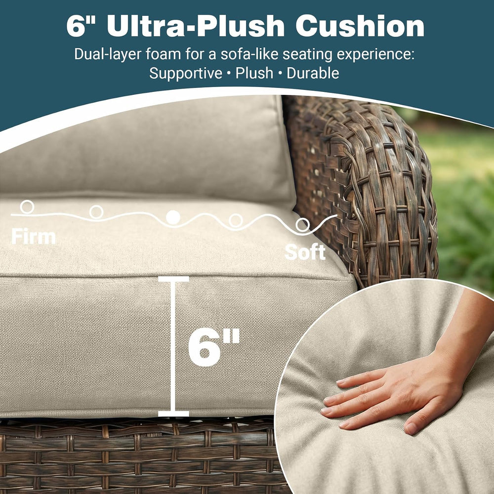 Patio Furniture Set, 5PCS Outdoor Wicker Conversation Set with 6" Thick ...