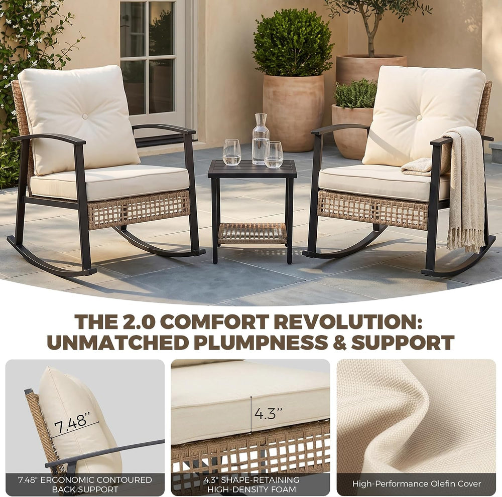 TARKARI 3-Piece Patio Rocking Chairs Set of 2, Rocking Chair Bistro Set [Upgr...