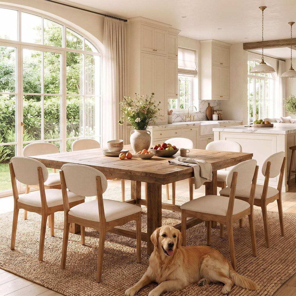 ROCITY White Dining Chairs Set of 8 Wood Farmhouse Dining Room Chairs Chenill...