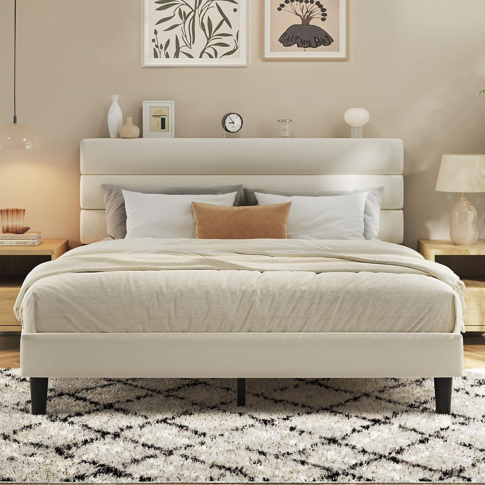 Fluest Queen Bed Frame, Platform Bed Frame with Velvet Upholstered Headboard,...
