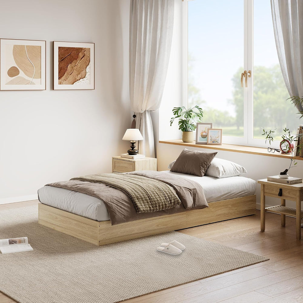 Twin XL Bed Frame, Wood Platform Bed with Sturdy Wooden Slats