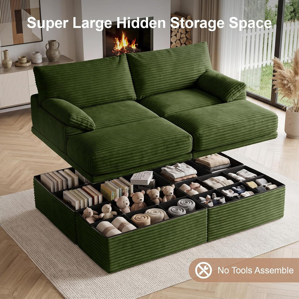 71" Modular Loveseat Sofa with Storage, 2-Seater Boneless Couch with Ott...