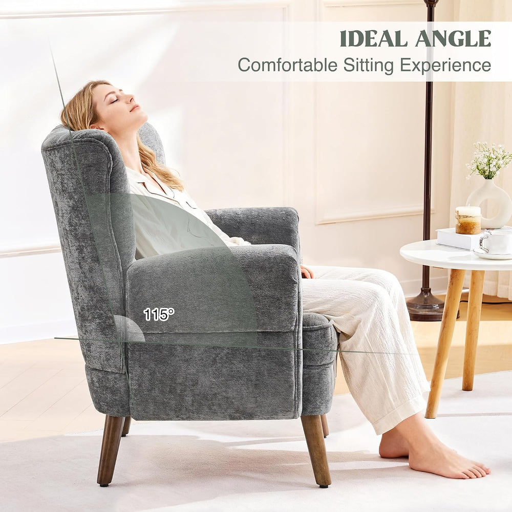 Chenille Wingback Accent Chairs Set of 2, Mid-Century Modern Living Room Armc...