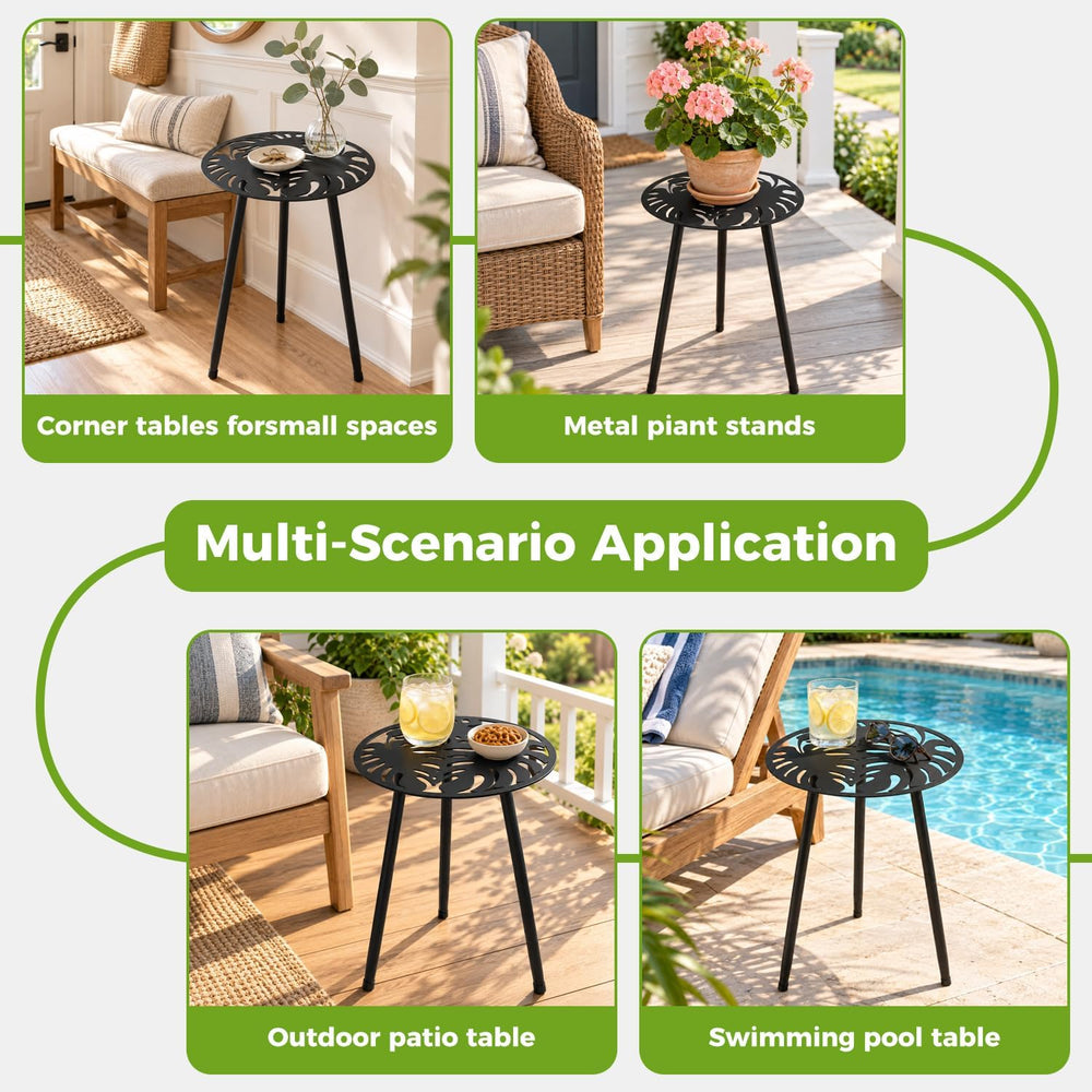 2-Pack Small Metal Side Tables Outdoor Patio Round Accent Table Modern Indoor...
