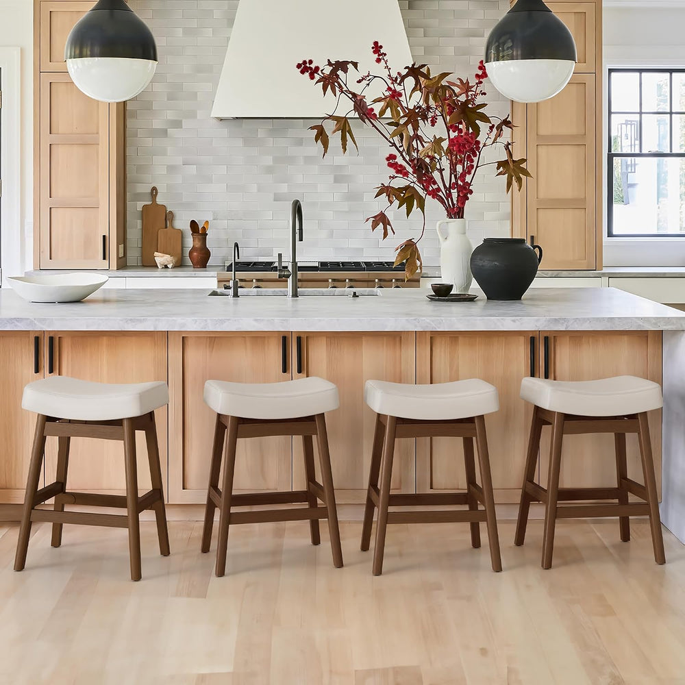 Cozyman Bar Stools Set of 2, Barstools with Sturdy Wood Legs, Saddle Seat Cou...