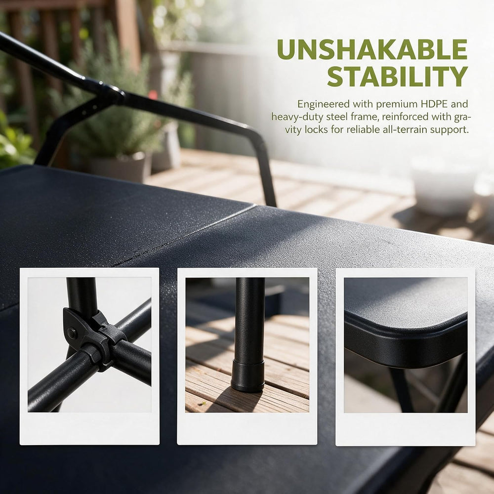 6 FT Folding Table with Built-in Handle and Steel Legs Black