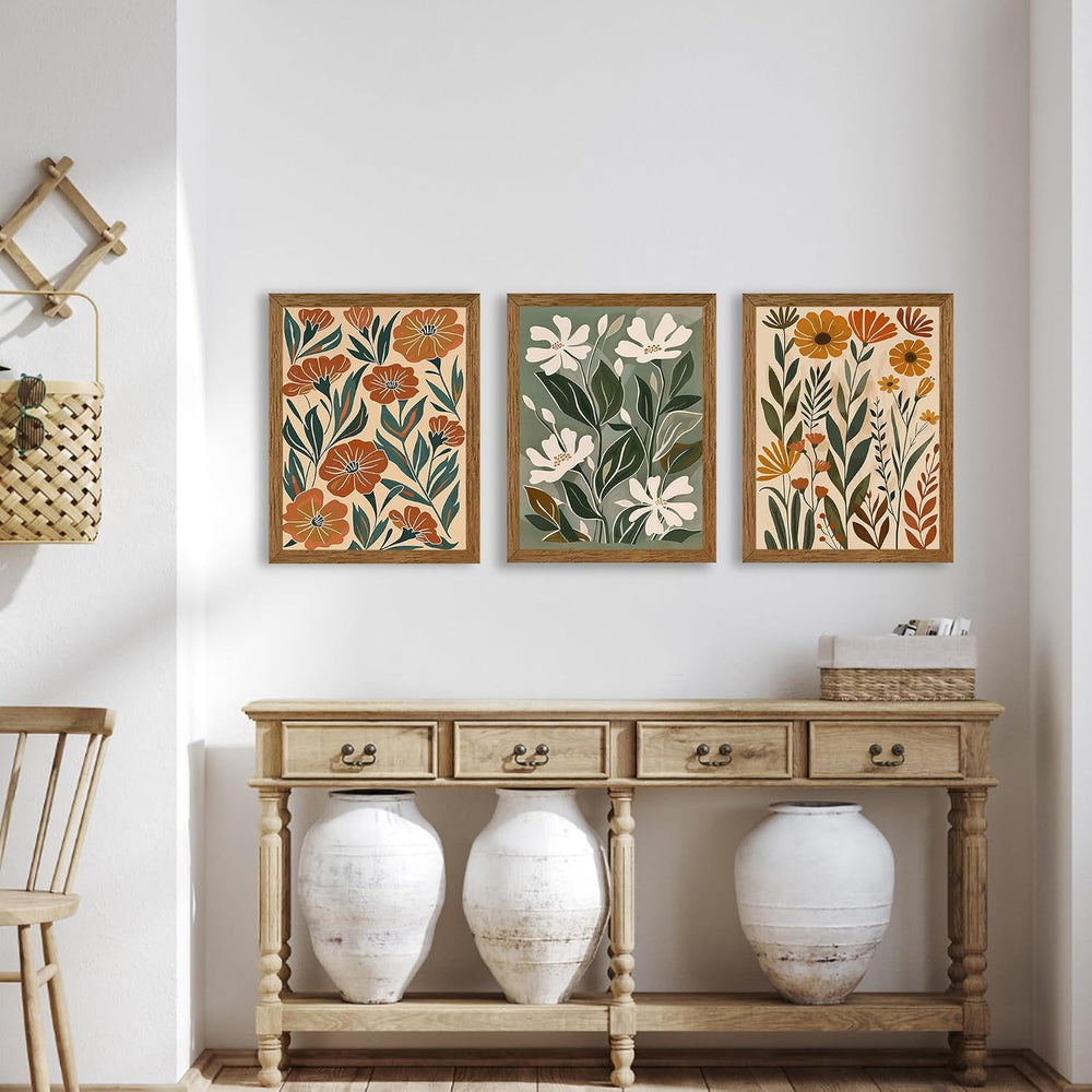 3 Piece Floral Framed Wall Art Abstract Botanical Wall Decor 12x16in
