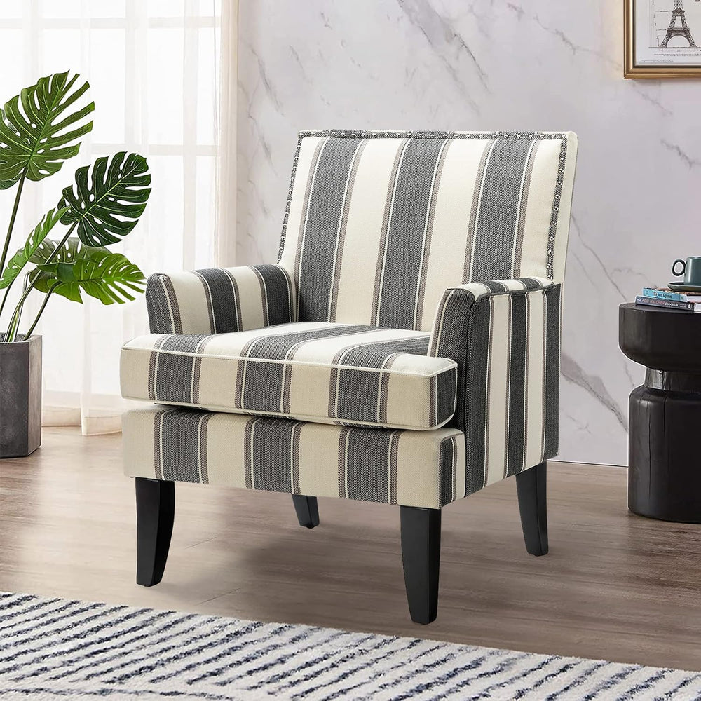 HULALA HOME Modern Accent Chair, Comfy Striped Armchair, Black