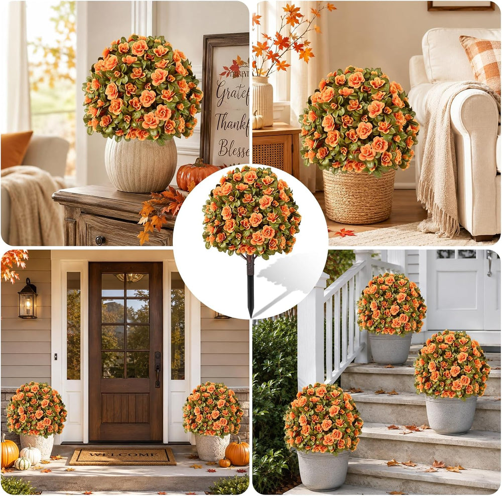 Waipfaru Artificial Mums for Outdoors, Fake Bushes Topiary Ball Fall Decor