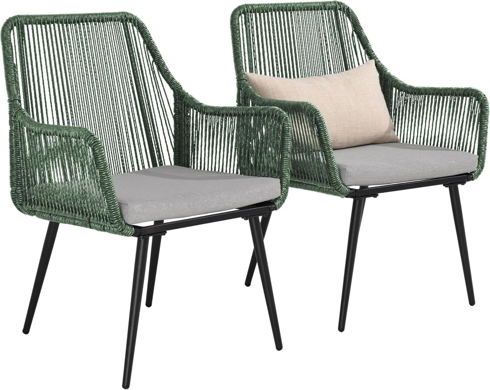 Patio Dining Chairs, Outdoor Dining Chairs with Armrest & Cushion Set of ...