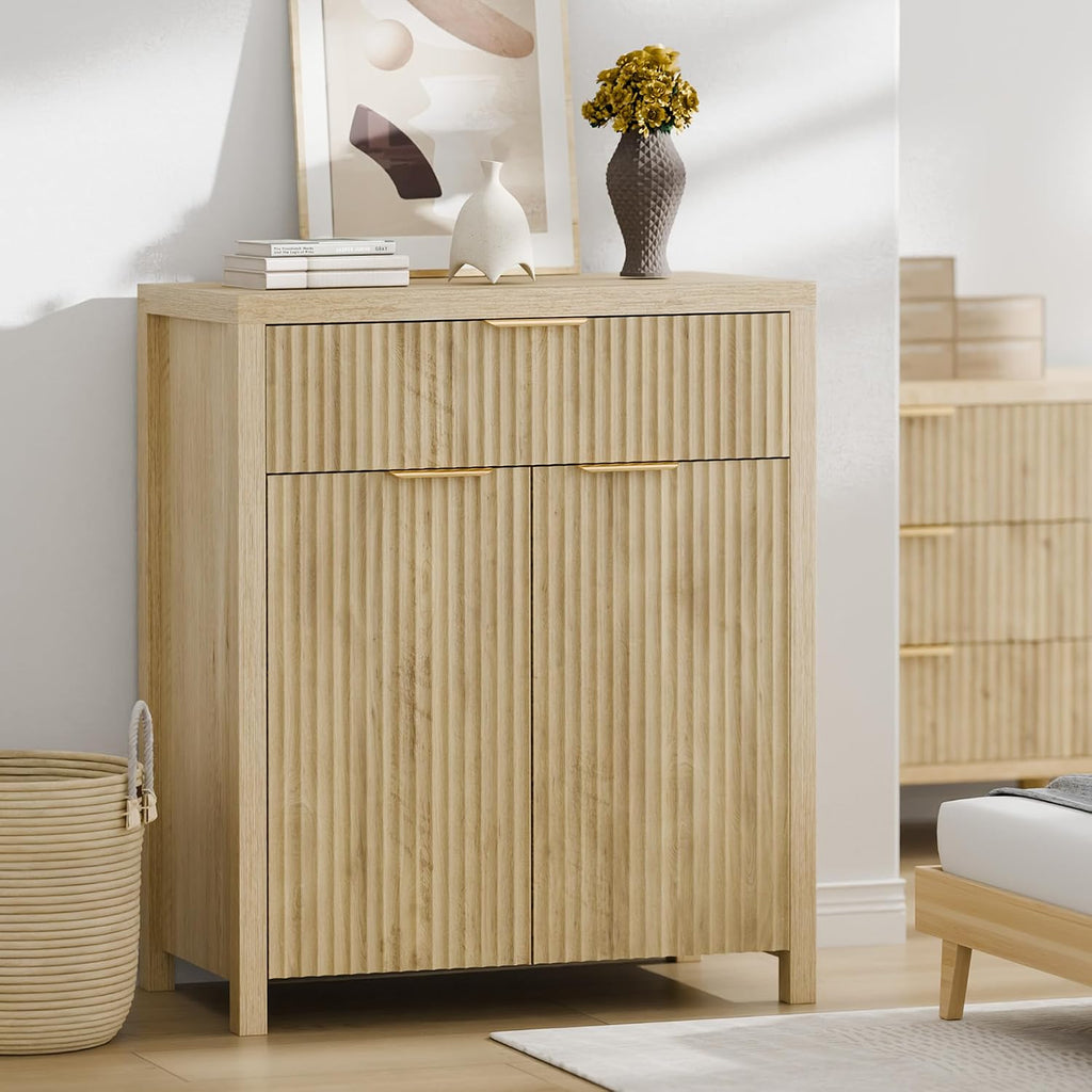 Lulive Fluted Buffet Cabinet for Kitchen, 28.3" Sideboard Cabinet Natural