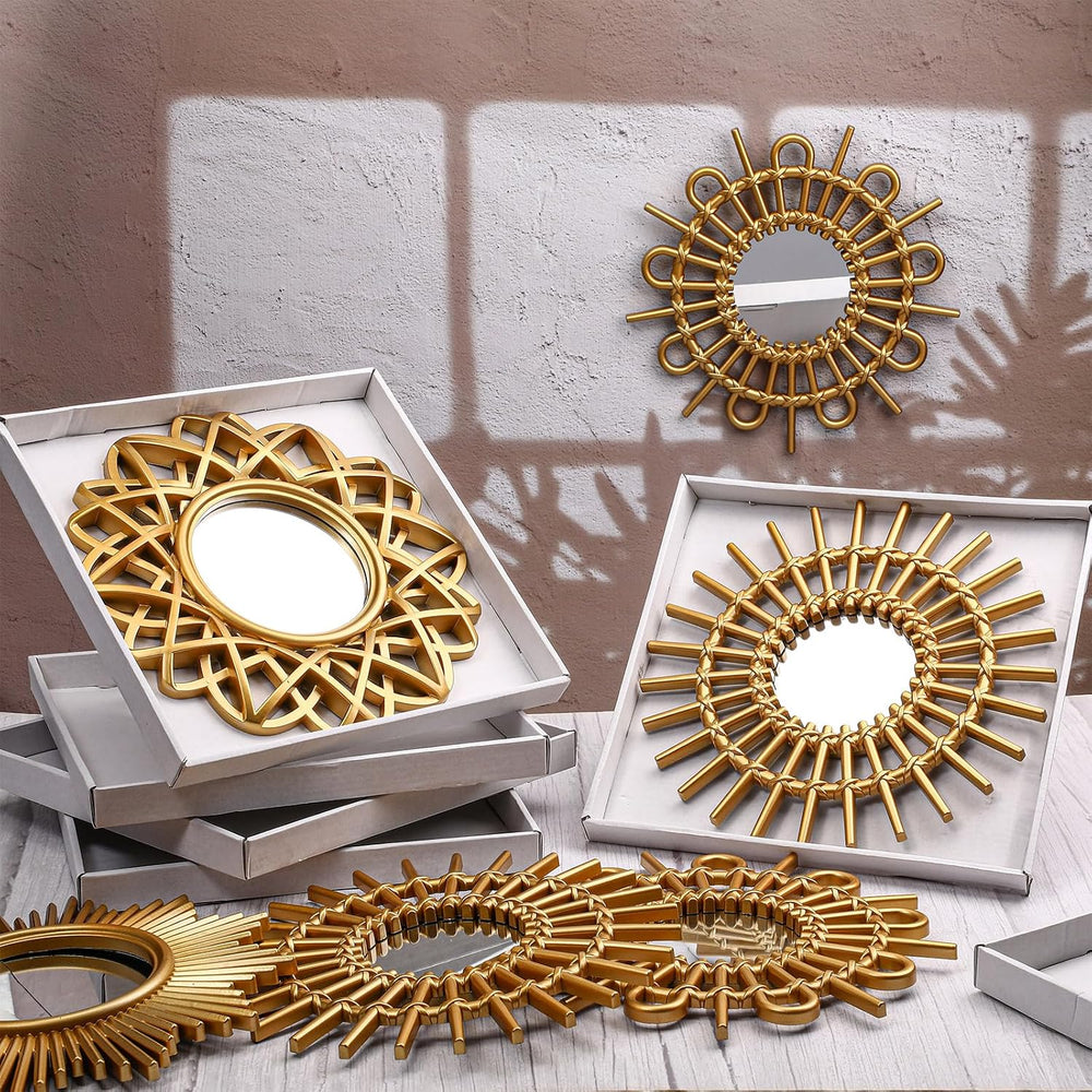 Namalu 6 Pcs Sunburst Round Mirror for Wall Decor, Elegant, Gold