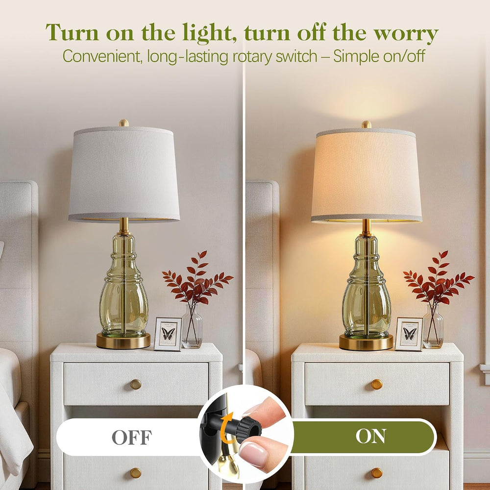 ROTTOGOON Glass Table Lamp Set of 2, Modern Table Lamps for Living Room Bedro...