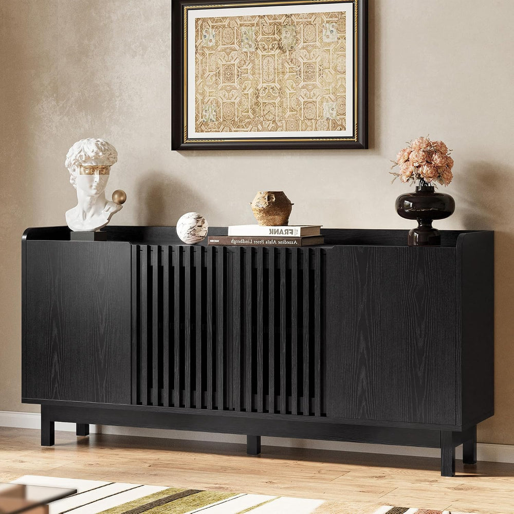 IRONCK Storage Cabinet with Grille Doors, Black