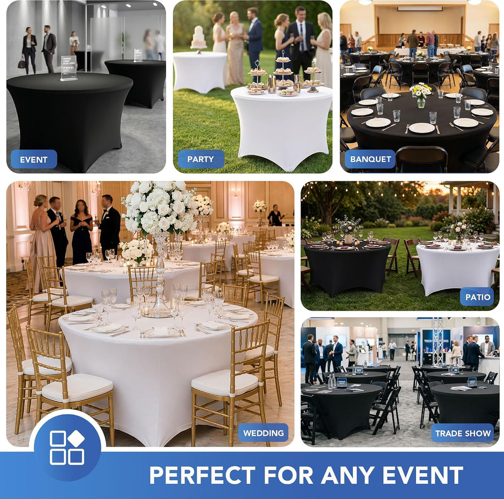 Fitted Round Table Cloth 6ft-Spandex Elastic Stretch White Table Covers