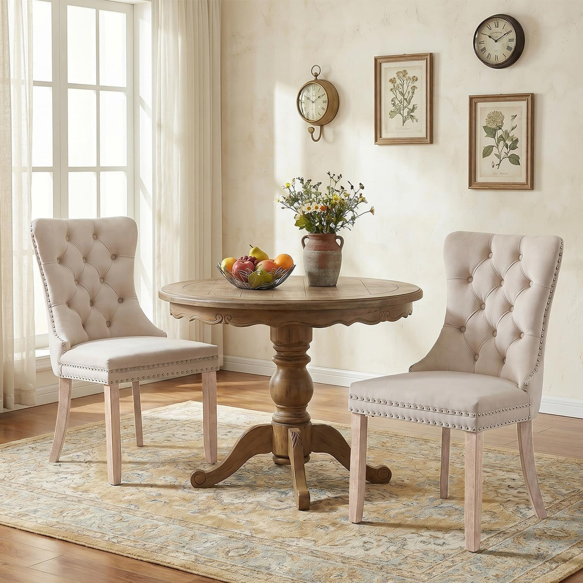 SoarFlash Velvet Dining Chairs Set of 6, Tall Back Side Chair, Modern Upholstered High-end Tufted Side Chair with Button Back Ring, Solid Wood Legs (Beige)