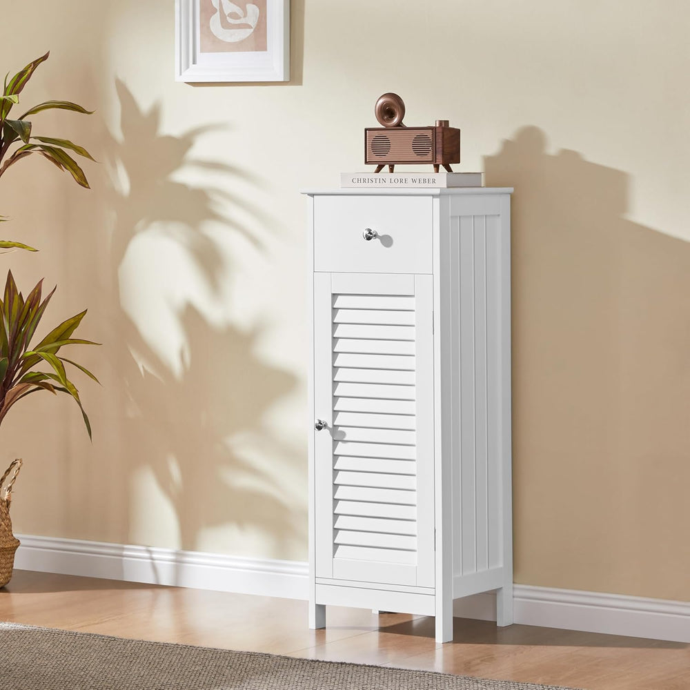 Yaheetech Small Bathroom Storage Cabinet with Drawer & Louvered Door, White