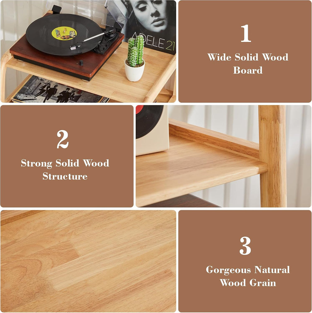 Solid Wood AV Media Stand, 4-Tier Audio Rack with Lockable Casters