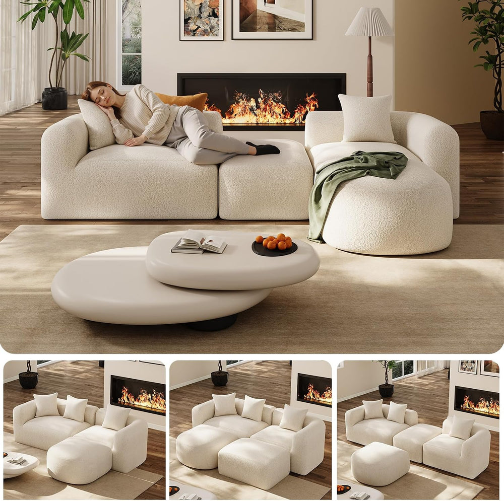 OUYESSIR 119" Curved Modular Sectional Sofa with Ottoman, Cream White