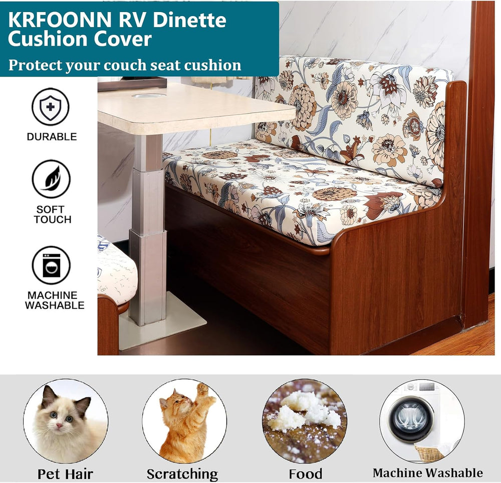 KRFOONN RV Dinette Cushion Covers Stretch Camper Cushions Cover, 06