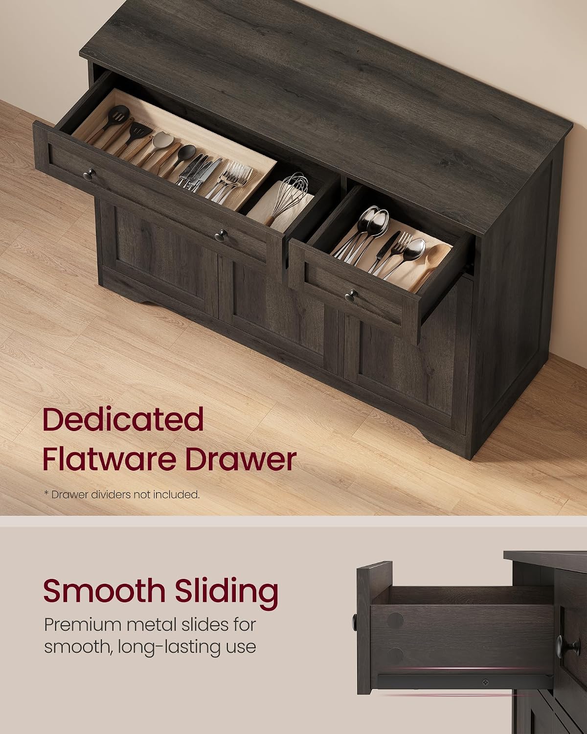 VASAGLE Buffet Cabinet, Sideboard, 3 Doors, 42.1 x 15.8 x 31.8 Inches