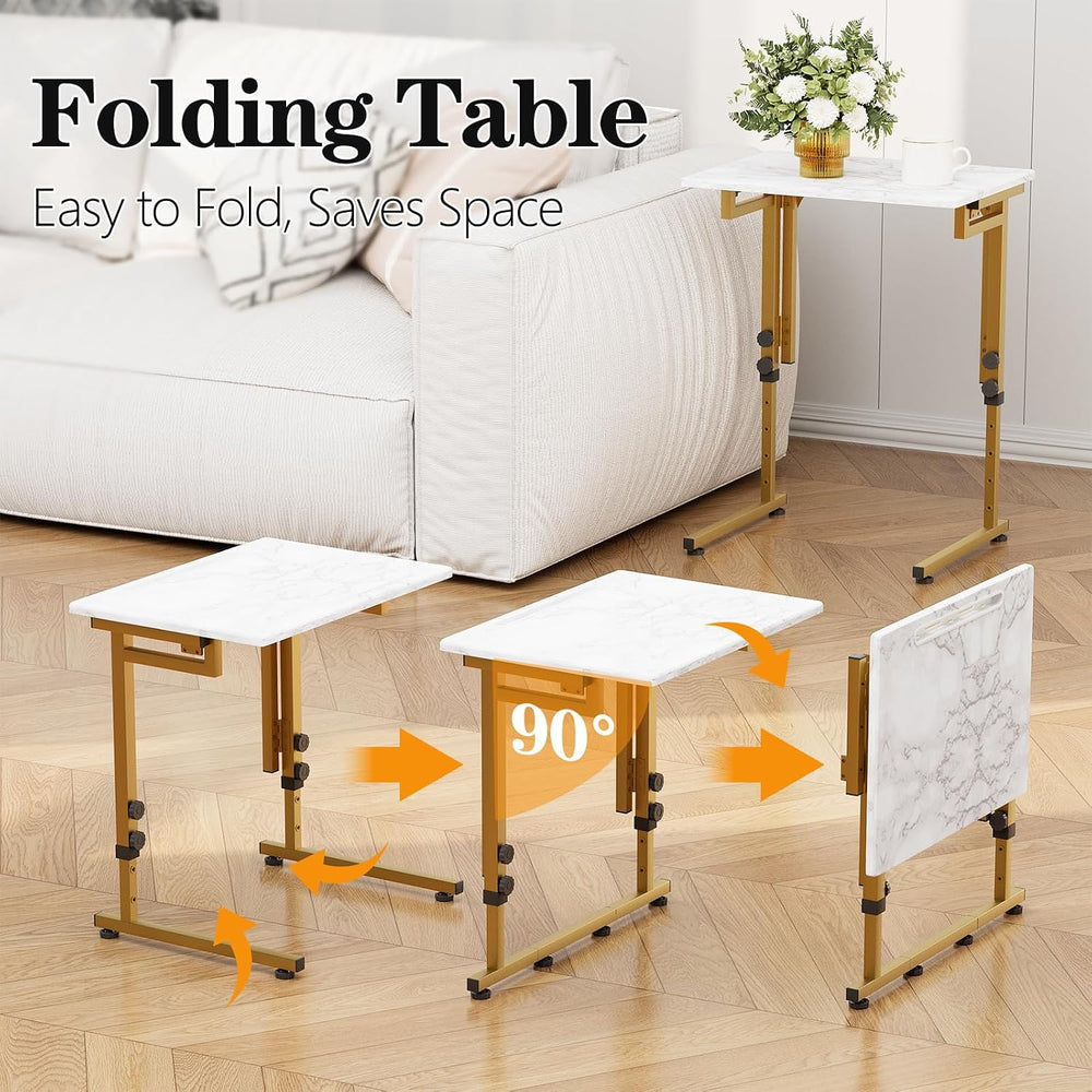 Folding tv Tray Dinner Snack Table,6 Height Adjustable Slide Under Couch Side...