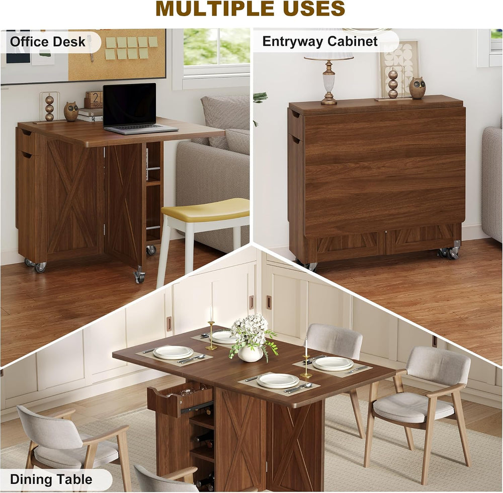 Folding Dining Table for 2-6, Designed for Small Spaces, Walnut