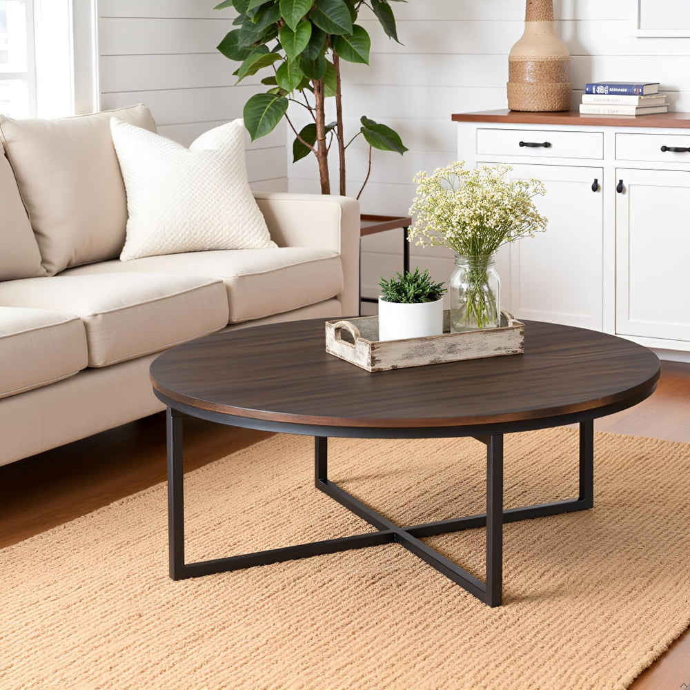 Alaterre Furniture Arcadia Round Acacia Wood Coffee Table, Mocha, 42”x18”