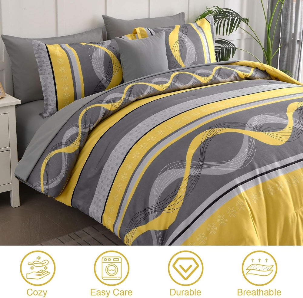 Anibedding Yellow Comforter Set Queen Size,8 Pieces Bed in a Bag Patchwork St...