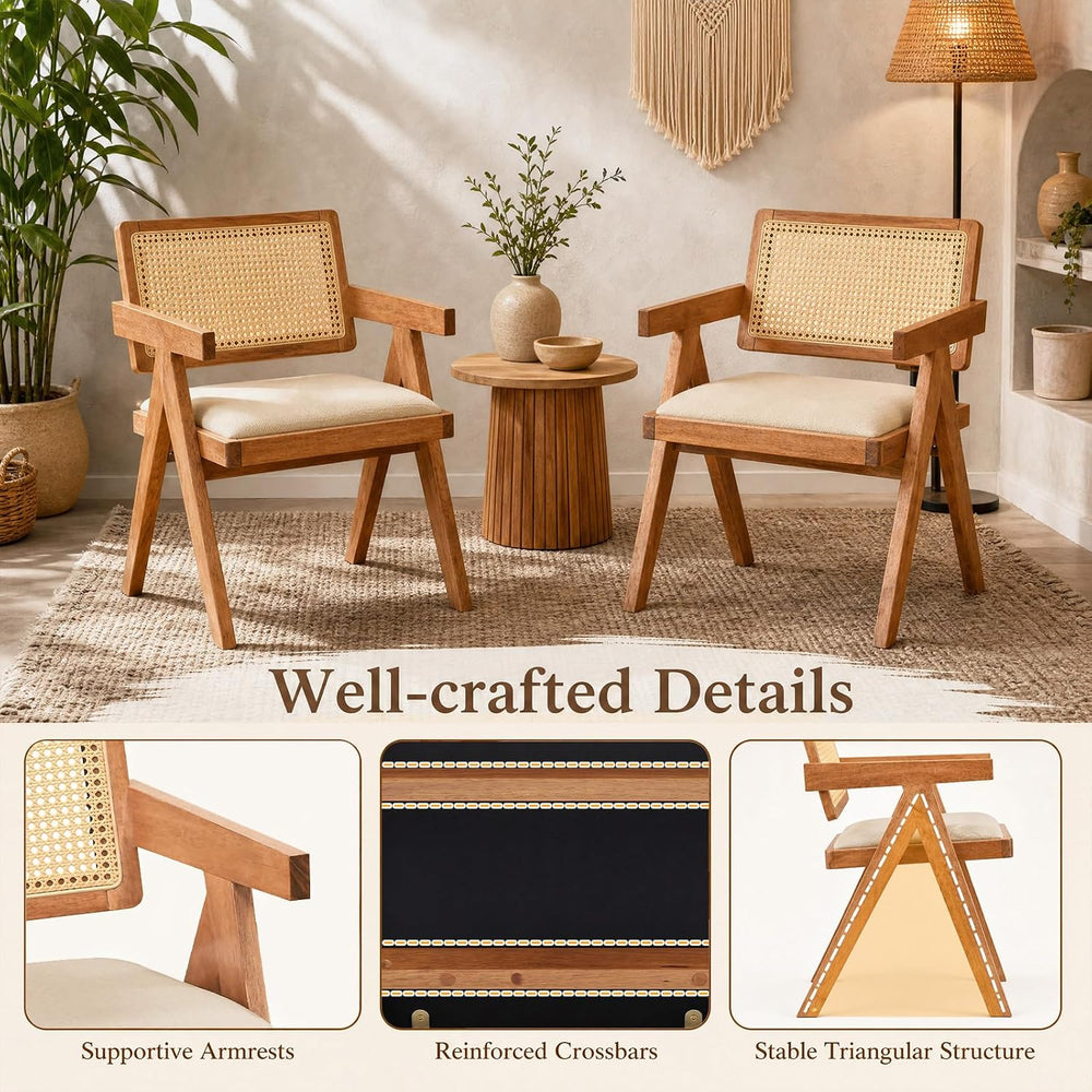 GIANTEX Rattan Dining Chairs Set of 4, Fabric Kitchen Chairs w/Armrests &...
