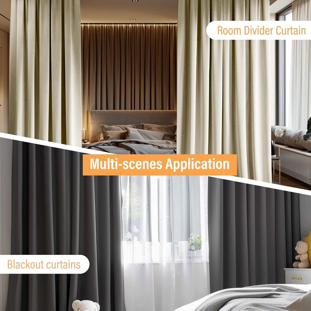 MaKefeile Room Divider Curtains with Flexible Ceiling Curtain Tracks Set,100%...