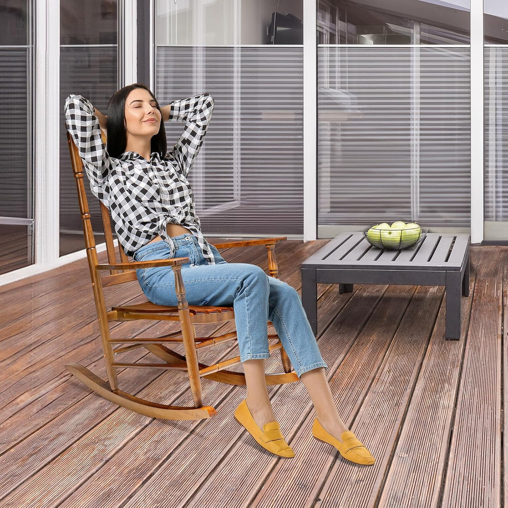 VINGLI Wooden Rocking Chair Outdoor, Patio Rockers with High Back, Support 45...