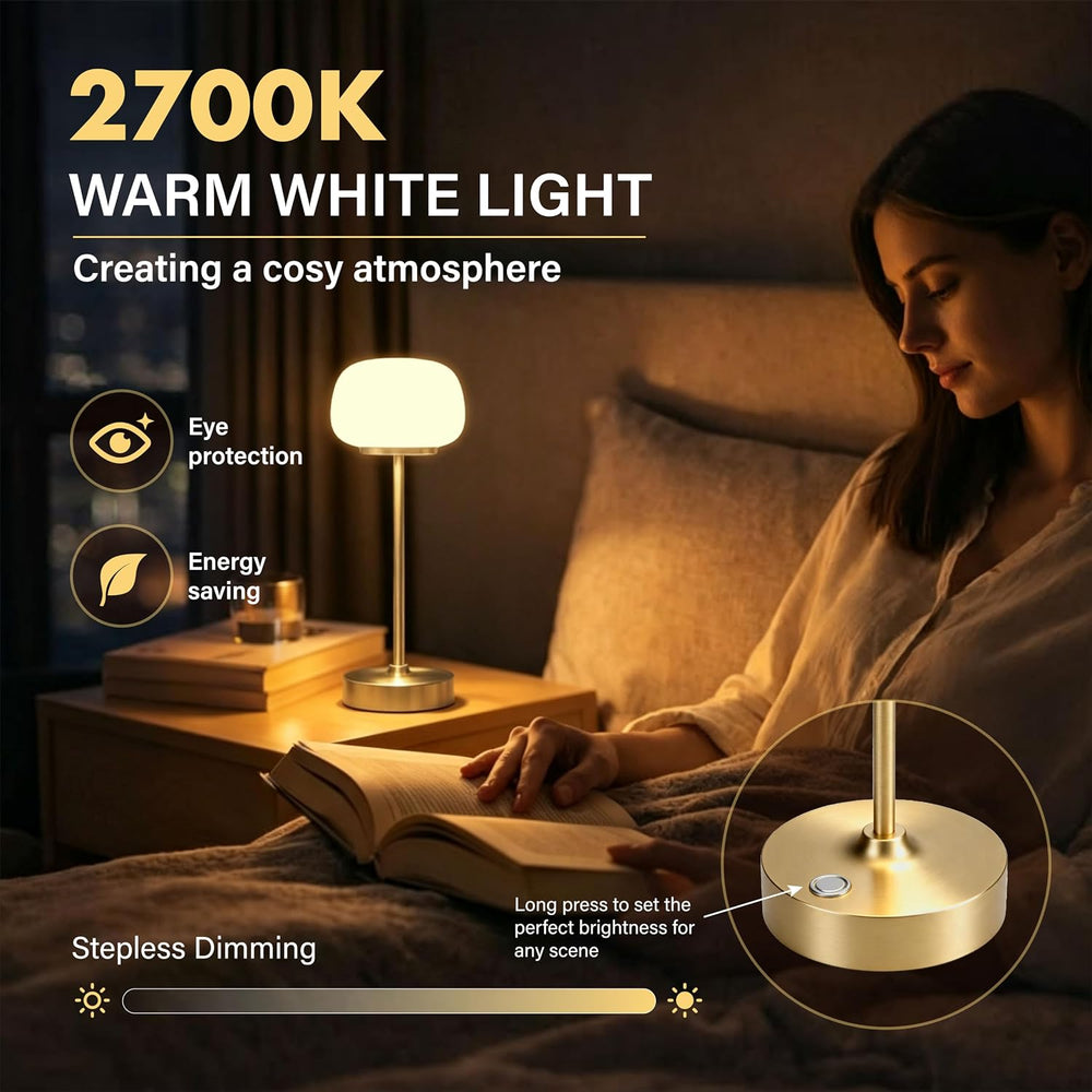 2 Pack Cordless Accent Table Lamp, 2700K Warm Light, 11" High, Gold