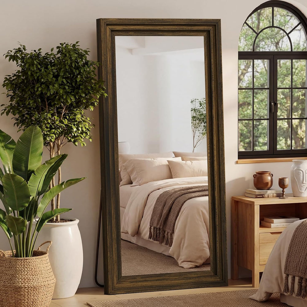 Wood Full Length Mirror 71"x30", Large Solid Wood Frame Floor Mirror