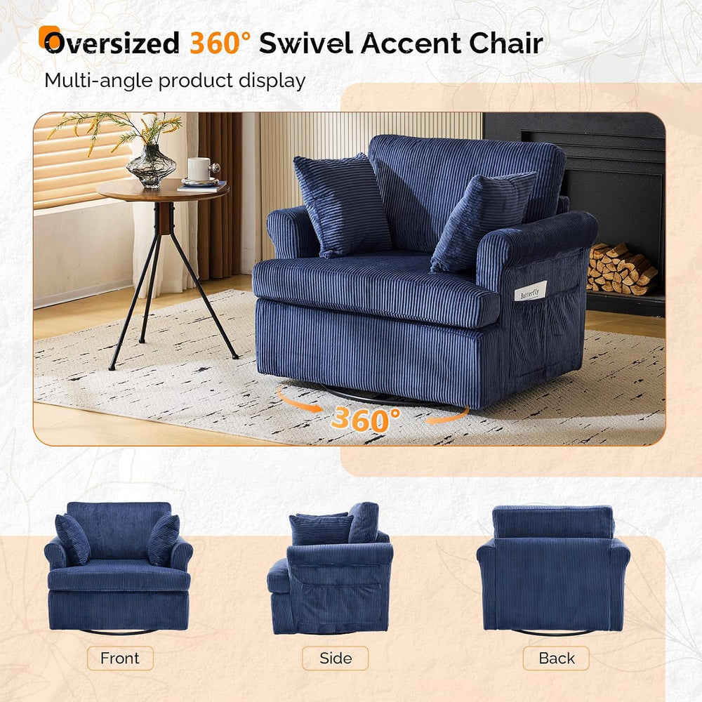 VINGL 39.2" Wide 360° Swivel Accent Armchairs with Pillows Set of 2, Ove...